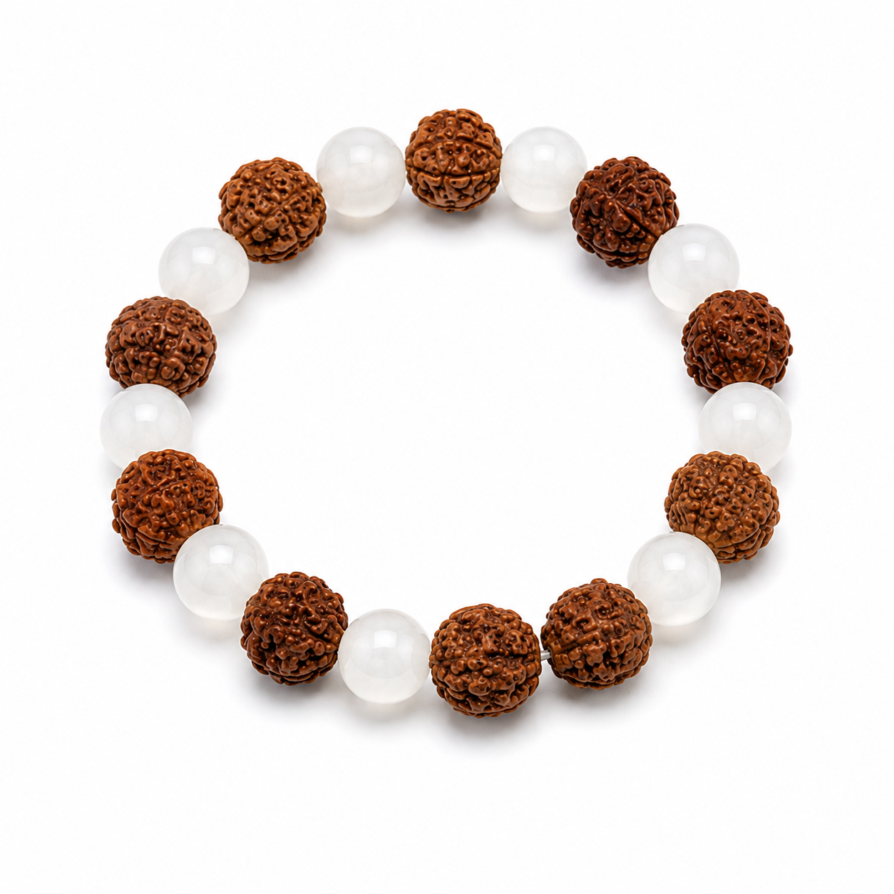 Natural 5 Mukhi Rudraksha & White Stone Bracelet | 8mm | Certified Spiritual Bracelet
